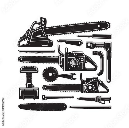 Chainsaw set silhouette vector illustration
