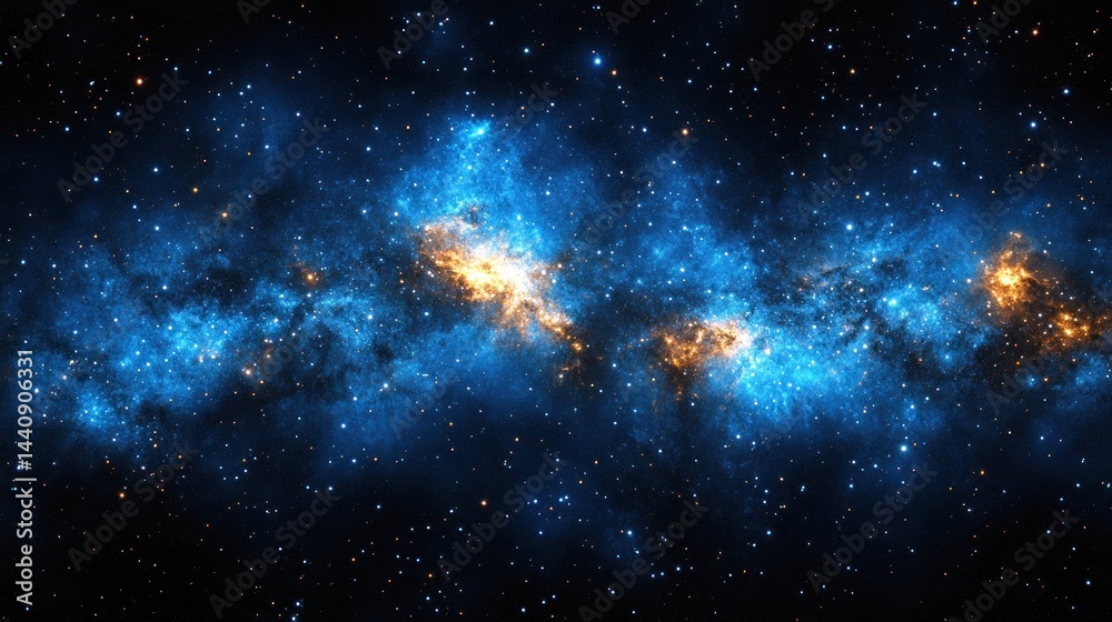 Fototapeta premium Cosmic Nebula: A Celestial Tapestry of Blue and Gold