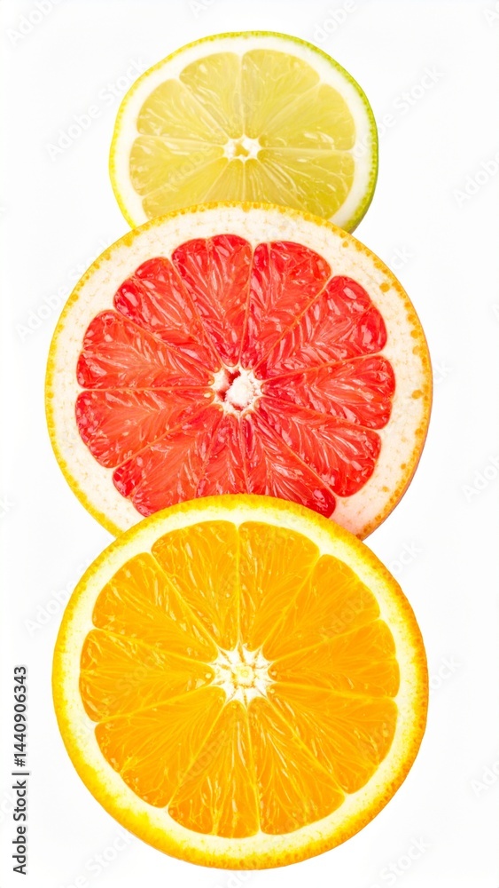 Fresh Citrus Fruits Sliced with Clipping Path on Isolated White Background