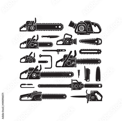 Chainsaw set silhouette vector illustration