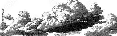 Vintage engraved sky illustration with bold black lines for design and art projects