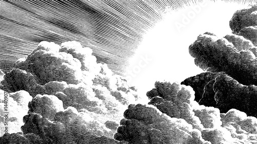 Dramatic engraved sky border with bold clouds for elegant designs
