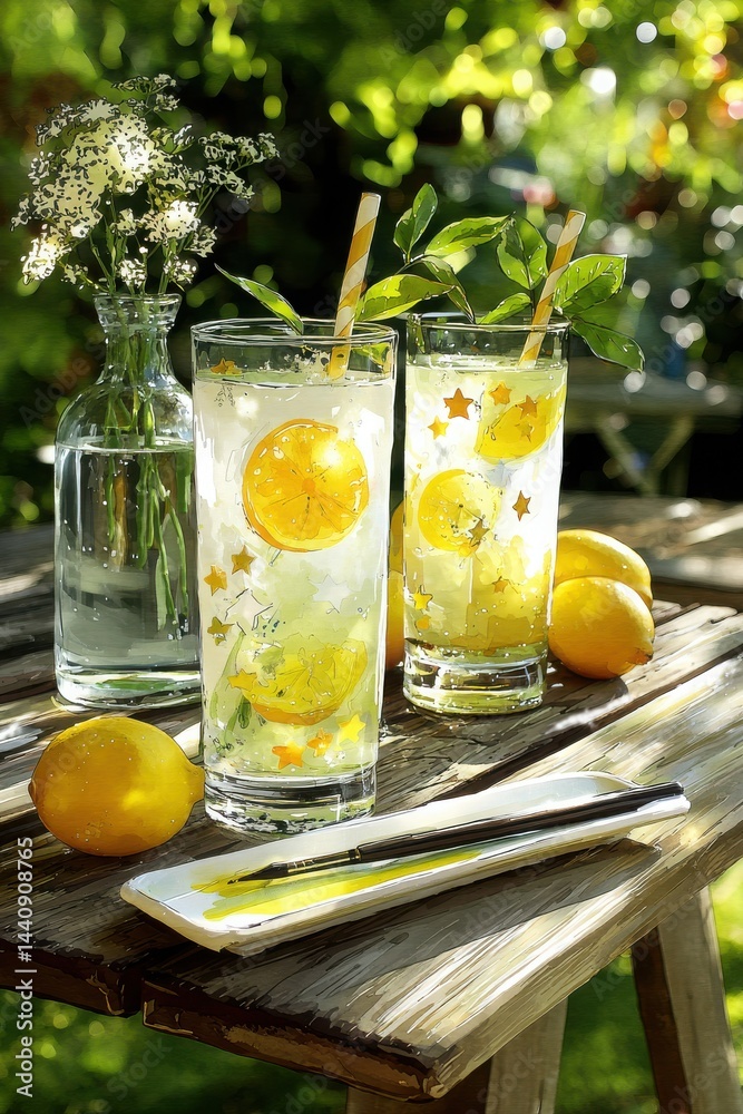 Fototapeta premium Refreshing lemonade drinks perfect for summer gatherings