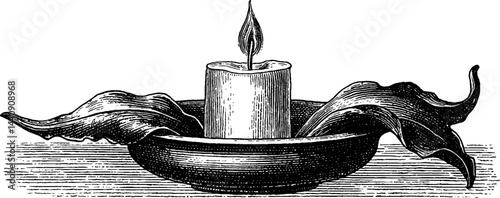 Intricate engraving of candle held by claw shaped holder for decorative and design use