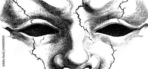 Engraved gothic mask with cracks for artistic design and decor
