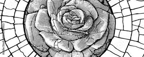 Intricate engraved rose in circular stained glass design for artistic decor