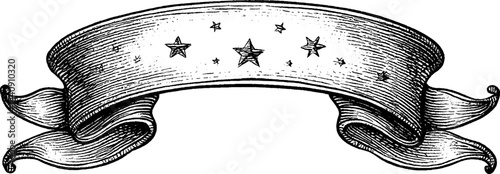 Vintage engraved banner with stars for festive and decorative design