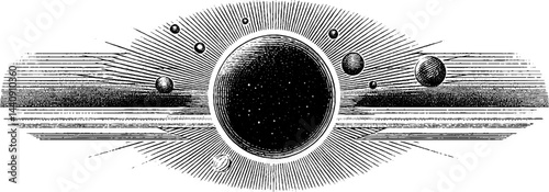 Celestial design with engraved orb and rays for mystical artwork