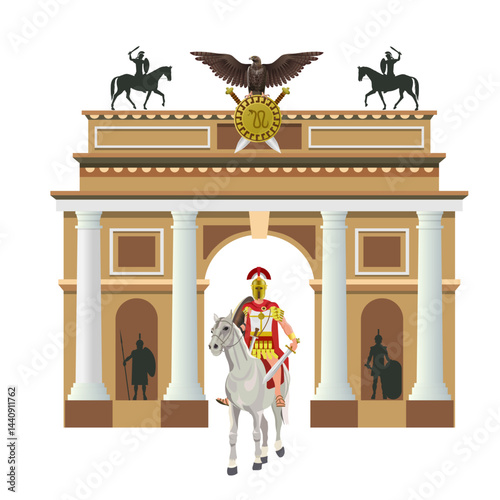 Triumphal arch with rider on a white horse