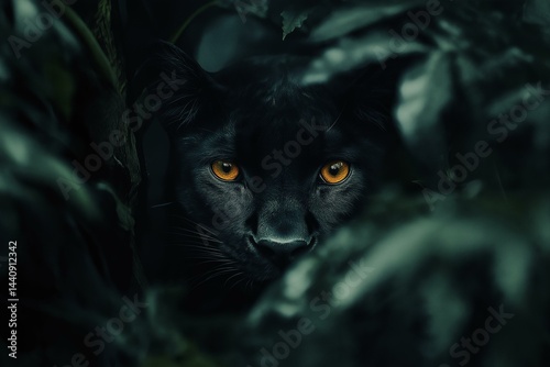 panther archetype emerging from the darkness of the jungle, symbol of mystery and protection