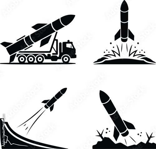 Missile Silhouette Set | Rocket and Weapon Icon Collection Military Missile Silhouette | Rocket Vector Set