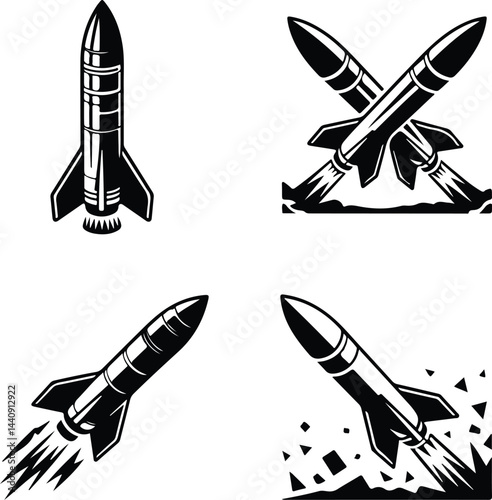 Missile Silhouette Set | Rocket and Weapon Icon Collection Military Missile Silhouette | Rocket Vector Set