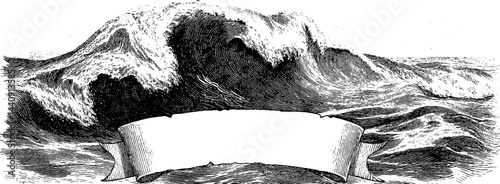 Engraved ocean waves - vintage illustration for nautical design