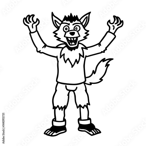 Wallpaper Mural Cartoon werewolf with raised arms in vector line art style Torontodigital.ca