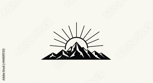 Geometric Mountain Range Sunrise - Black and White Vector