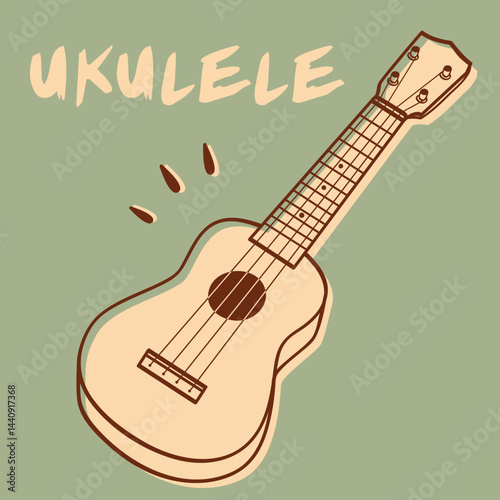 Retro-style vector illustration of a ukulele. Perfect for music, vintage, tropical, Hawaiian themes, and musical instrument designs