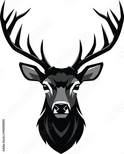 Minimalist Black and White Deer Head Vector Art