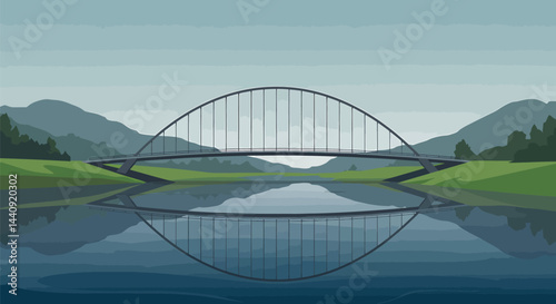 Minimalist Bridge Reflection Vector Art