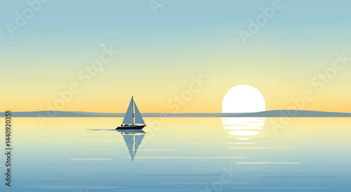Minimalist Sailing Boat on Calm Sea