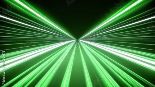 Abstract green light speed tunnel, futuristic travel