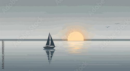 Minimalist Sailing Boat on Calm Sea