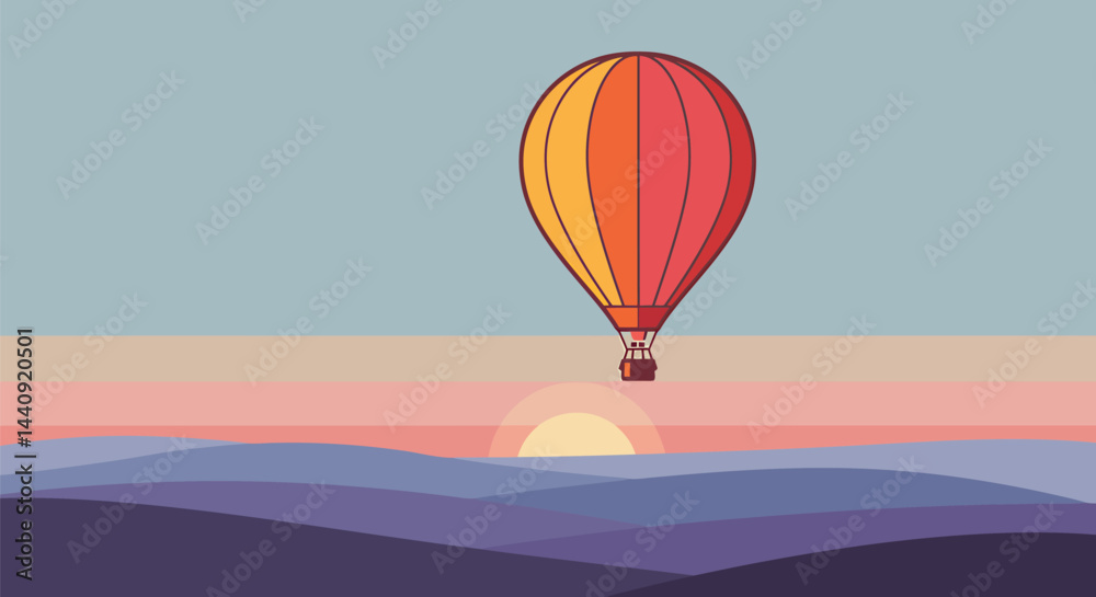 Fototapeta premium Minimalist Hot Air Balloon Sunset Landscape