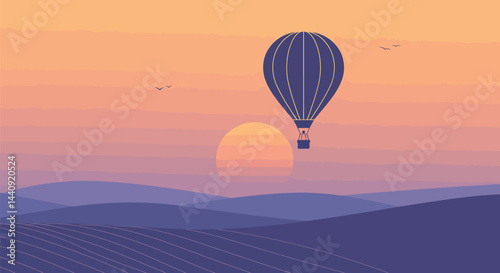 Minimalist Sunset Hot Air Balloon Poster