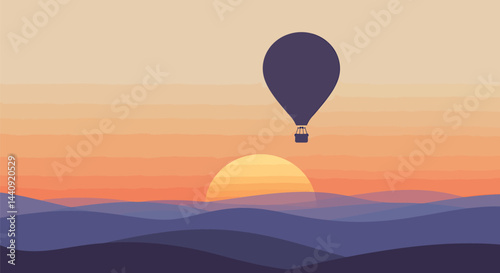 Sunset Hot Air Balloon over Rolling Hills