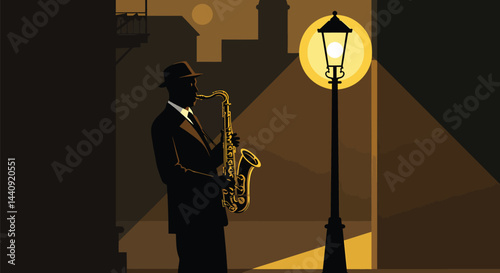 Jazz Musician Silhouette - Vintage Street Scene
