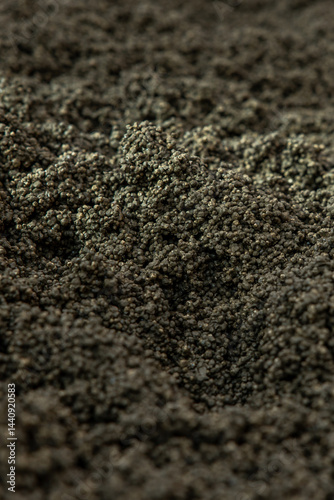 Obraz na płótnie A detailed view of a textured surface with small, dark, spherical particles. The uniform and dense arrangement creates an intricate visual pattern. w salonie