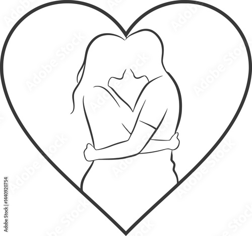 Romantic Couple Silhouette Embrace Heart Vector Art