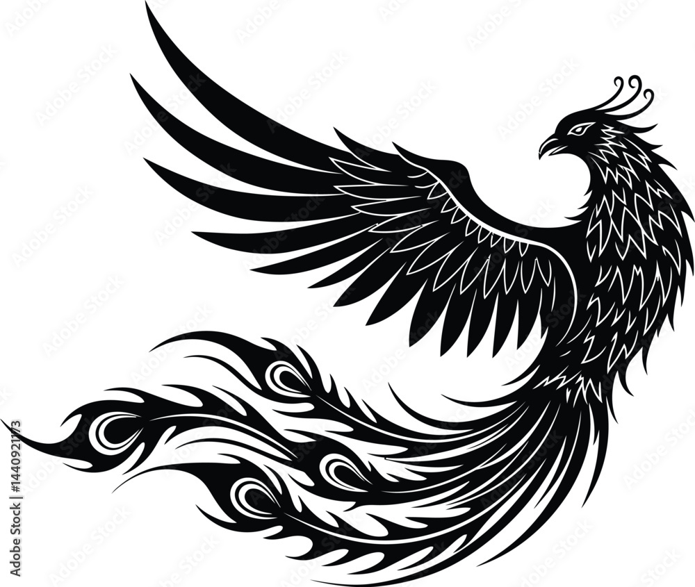 Obraz premium Phoenix Bird Vector Art - Black and White