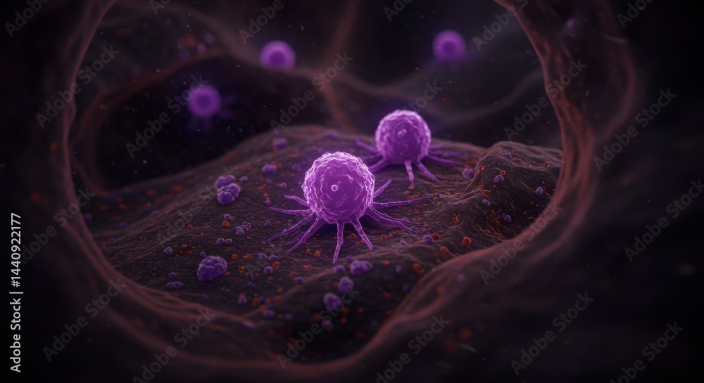 Obraz premium Glowing Cancerous Cells Under Low-Key Lighting