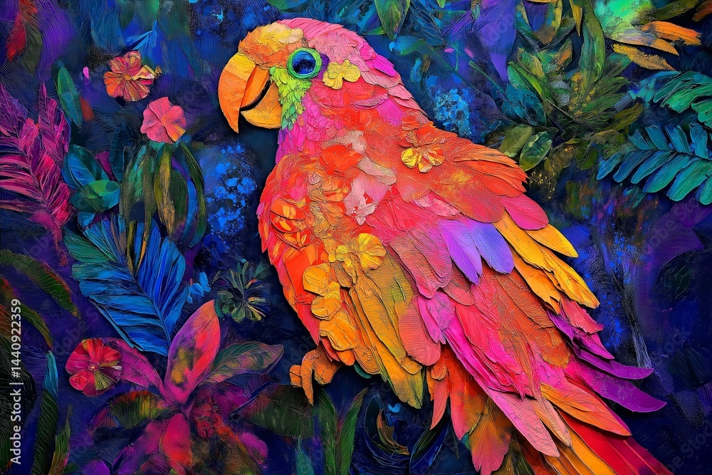 Fototapeta premium colorful art of a parrot archetype in a vibrant jungle, representing communication and expression