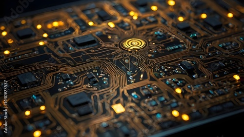 High-Tech Circuit Board with Glowing Components