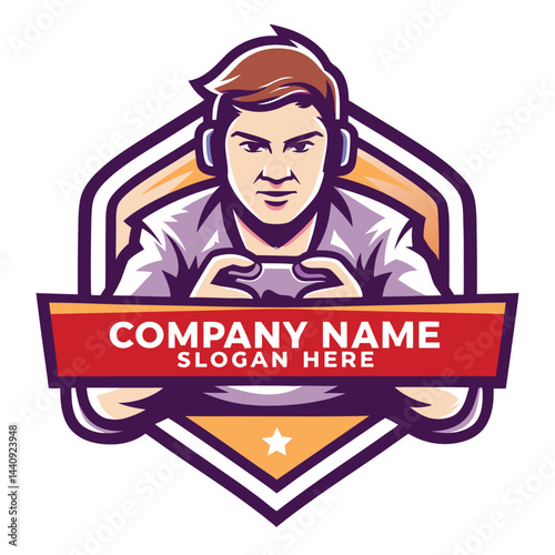 Gaming logo featuring a person playing video games