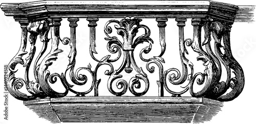 Intricate baroque balcony design: ornate engraved architectural art