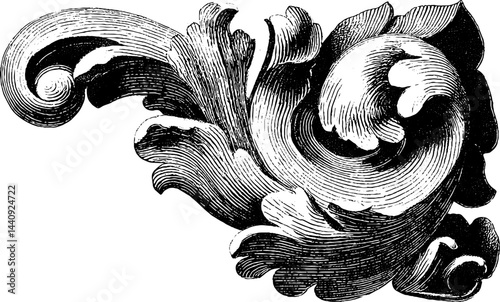 Baroque corner ornament engraving design for decorative arts