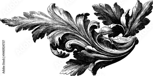 Intricate baroque corner ornament engraving for vintage design projects
