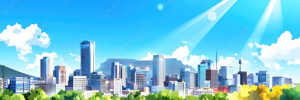 Fototapeta premium 2d vector cape town south africa downtown skyline