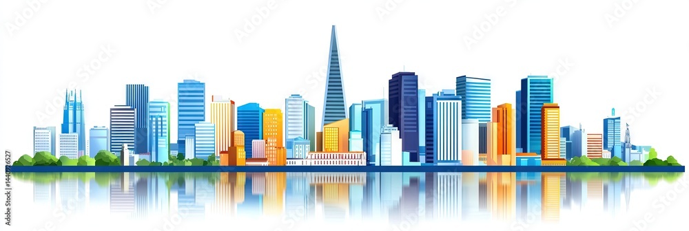 Obraz premium 2d vector lisbon portugal downtown skyline