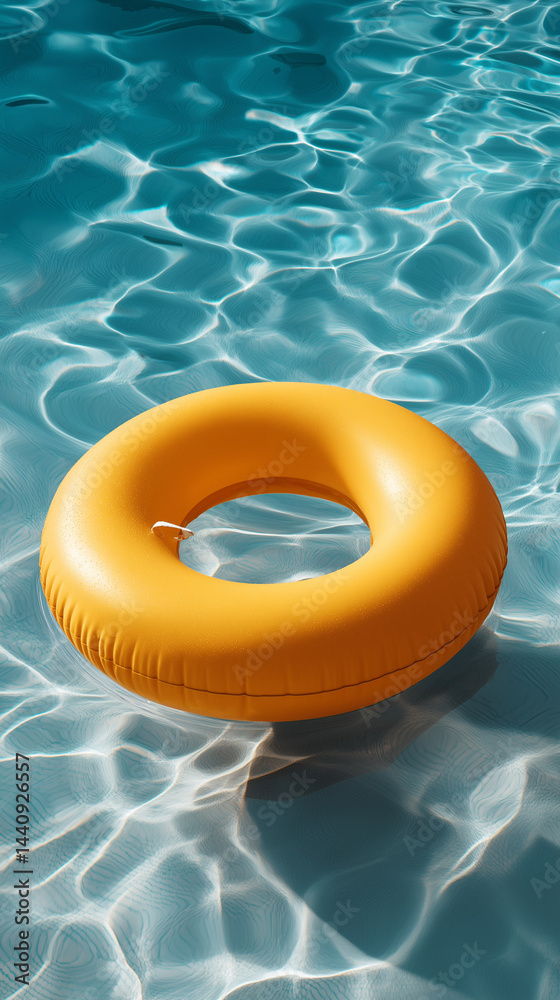 Naklejka premium Summer Fun Yellow Inflatable Ring Floating in a Pool