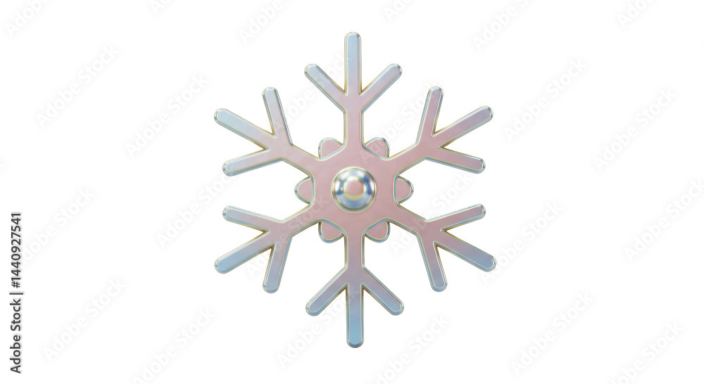Isolated Iridescent Snowflake with Rounded Arms Isolated Iridescent Snowflake with Rounded Arms