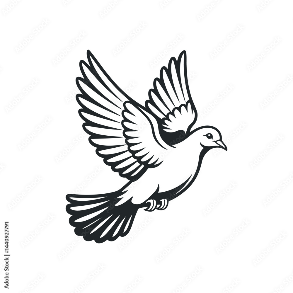Obraz premium Elegant Flying Dove Silhouette Design Representing Peace Freedom And Hope In Vector Format Isolated On White Background