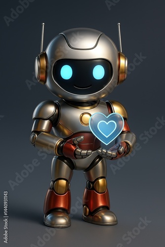 Futuristic Robot Presenting a Glowing Heart Hologram