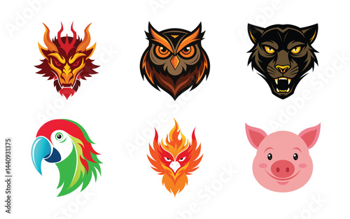 vector set of animals  face vector art silhouette 