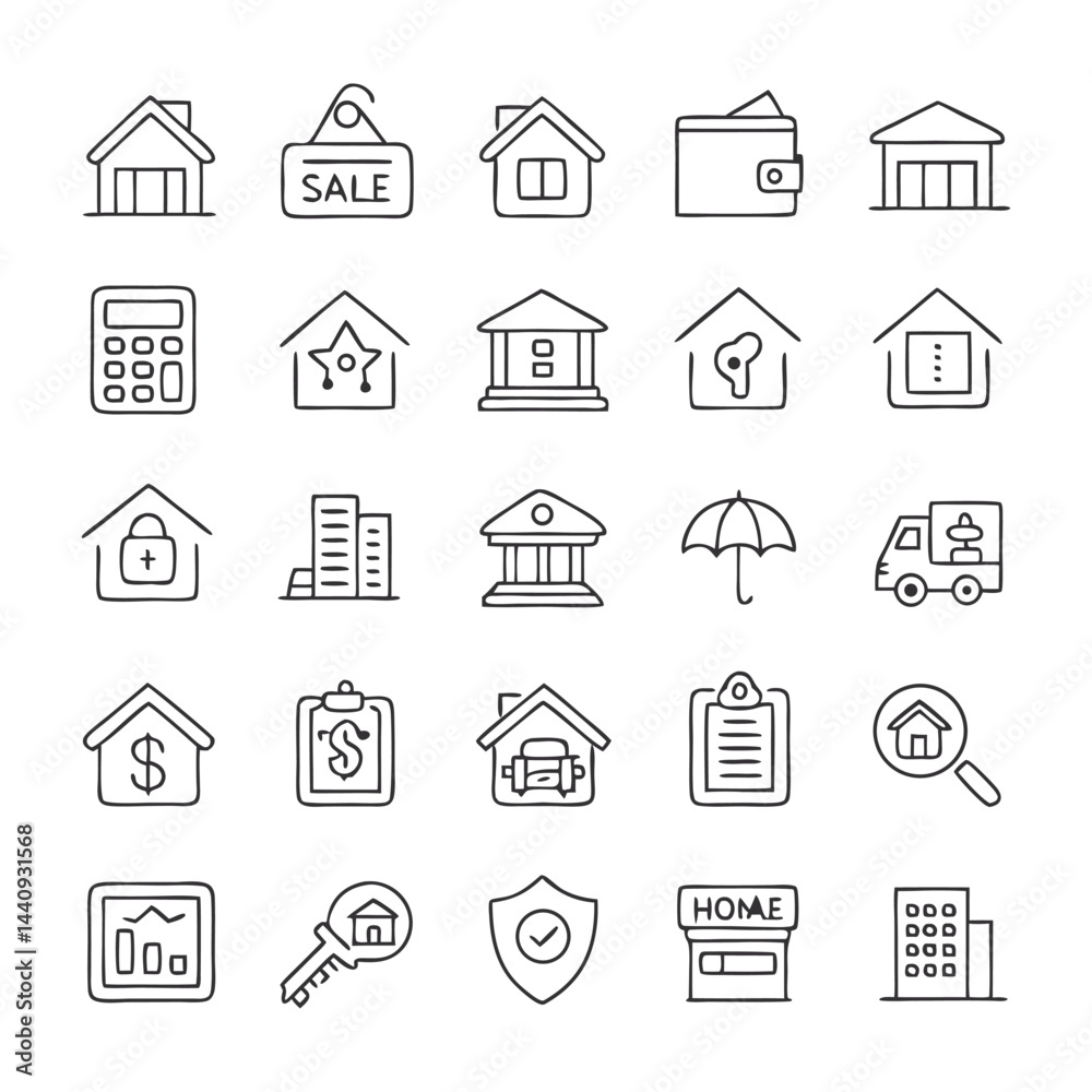 Real Estate and Property Line Icon Set – 25 Editable Stroke Vector Illustrations Featuring Home Purchase, Rental, Insurance, Realty, and Mortgage Services Real Estate and Property Line Icon Set – 25 Editable Stroke Vector Illustrations Featuring Home Purchase, Rental, Insurance, Realty, and Mortgage Services