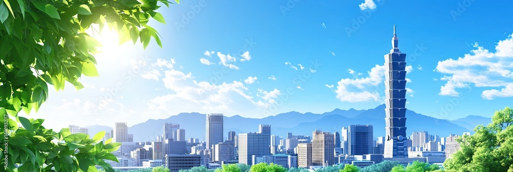 Obraz premium 3d vector new taipei city taiwan downtown skyline