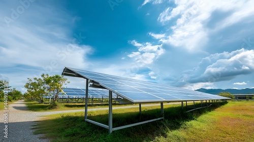 Solar farm with photovoltaic cells for sustainable green energy AI  
 photo