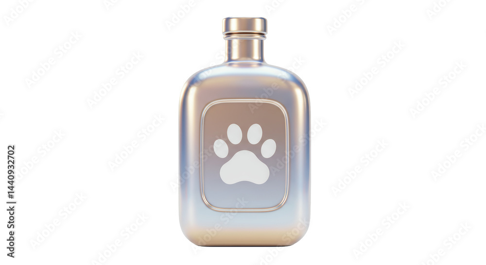 Isolated Holographic Bottle with Paw Print Label for Pet Products Isolated Holographic Bottle with Paw Print Label for Pet Products